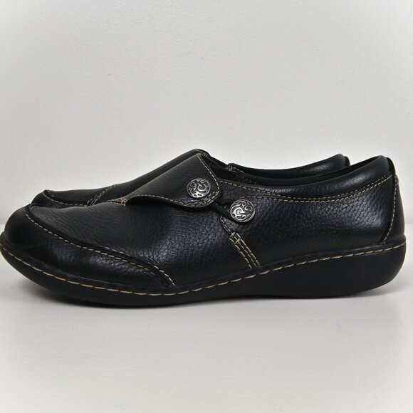 Clarks Collection Leather Button Slip On Button Comfort Black Loafers US9.5 UK7 - Picture 5 of 16